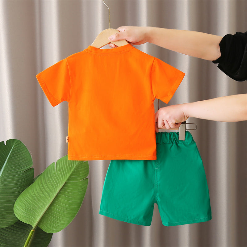 Boys Orange Teddy With Bag Pack Printed T-Shirt With Shorts set 2 pc. Sets