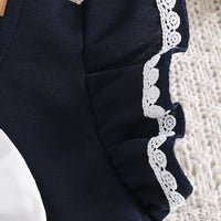 Girls Navy Blue Bow Applique Flutter Sleeve Fit & Flare Dress Casual Dresses