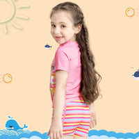 Girls Pink Unicorn Printed T-Shirt With Stripes Shorts Swimwear Sets Sets