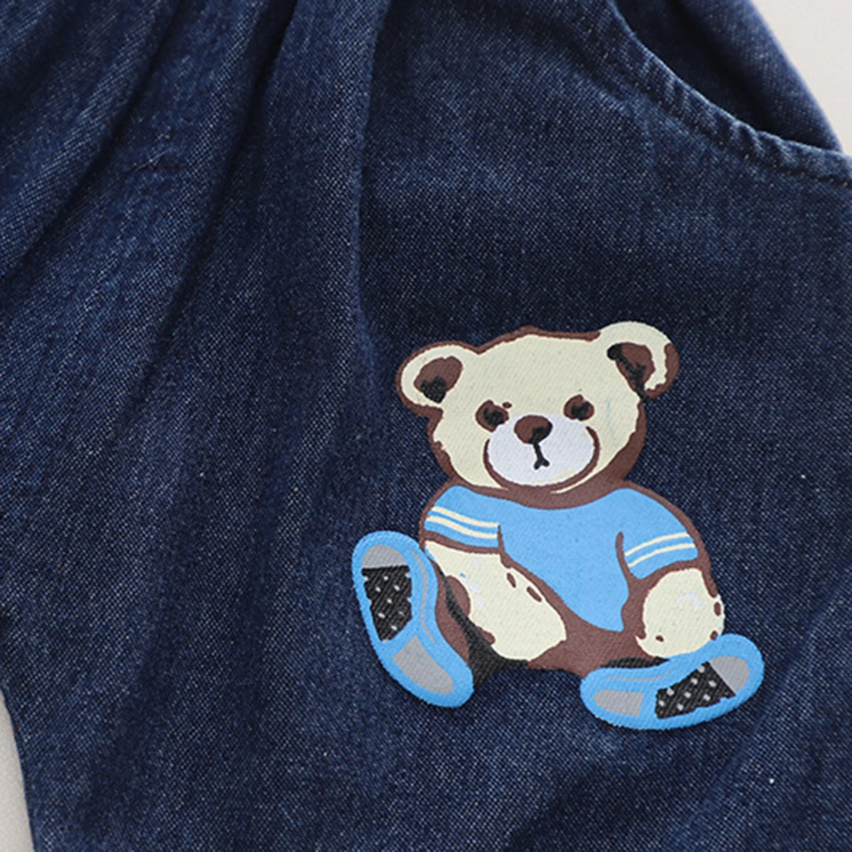 Boys Light Blue Bear Printed Polo Polo T-Shirt With Denim Shorts Sets 2 pc. Sets