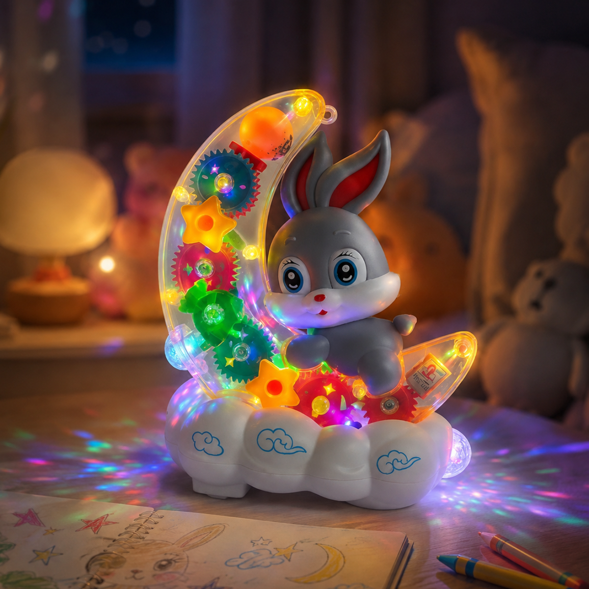 Transparent Rabbit Gear Toy, Lights & Music for Kids Fun Learning Play Trending Accessories