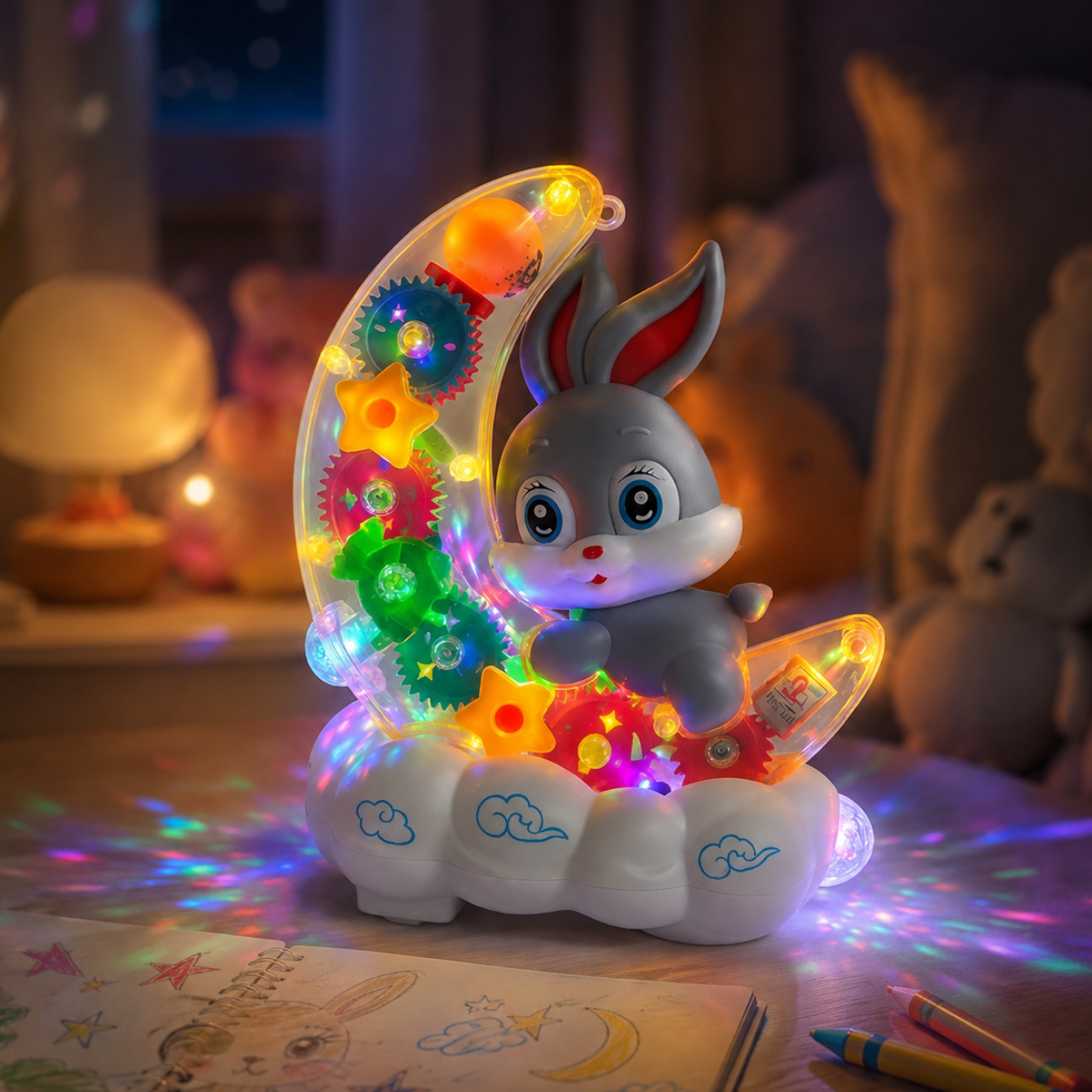 Transparent Rabbit Gear Toy, Lights & Music for Kids Fun Learning Play Trending Accessories