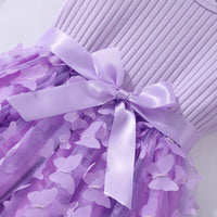 Girls Purple Butterfly Applique Flutter Sleeves Fit And Flared Dress Casual Dresses