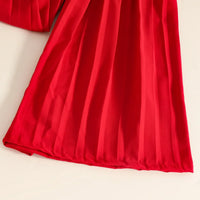 Girls Red Sleeveless Vest With Pleated Flared Pants Set Sets
