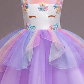 Girls Purple Floral Applique Sleeveless Fit & Flare Party Wear Dress Party Dresses