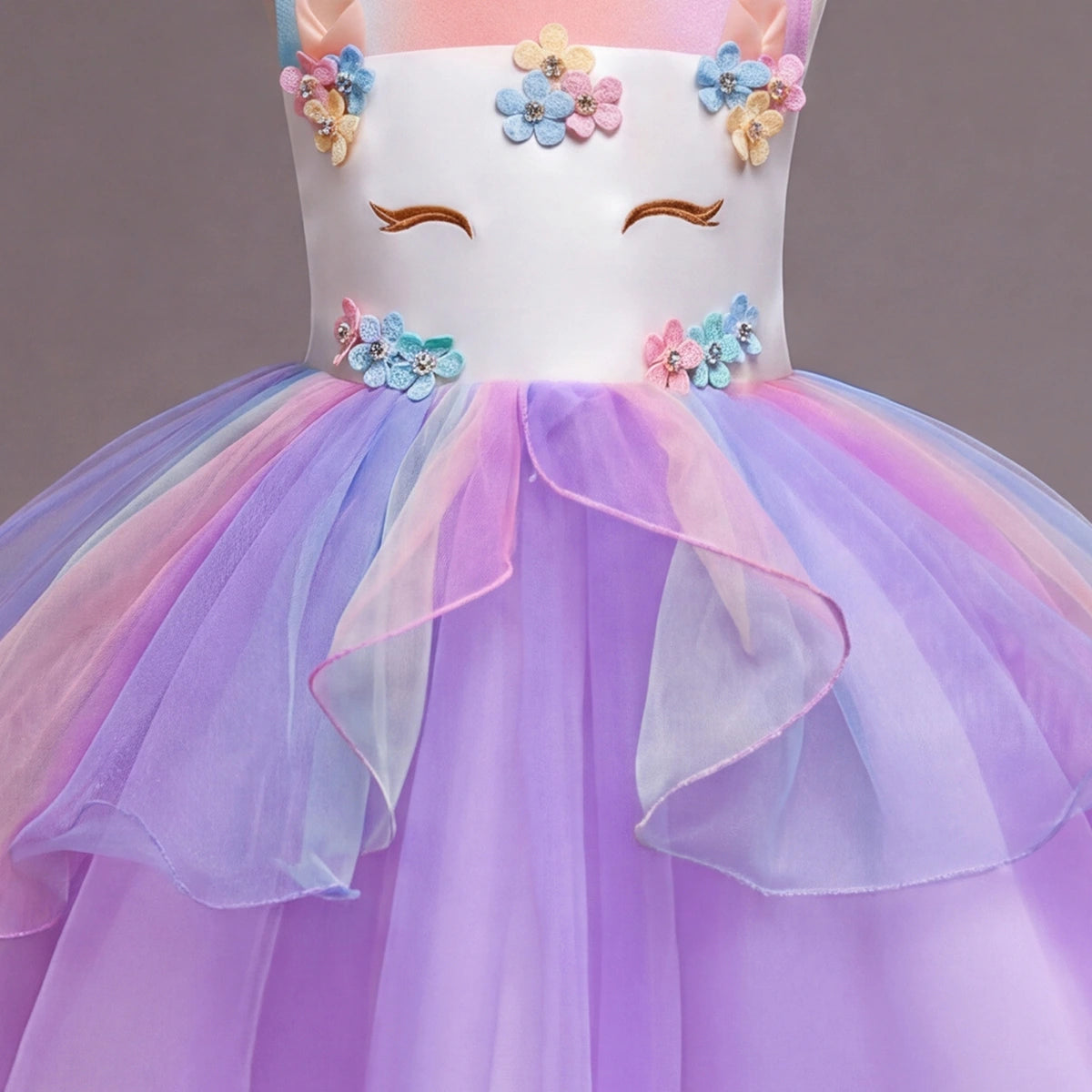 Girls Purple Floral Applique Sleeveless Fit & Flare Party Wear Dress Party Dresses