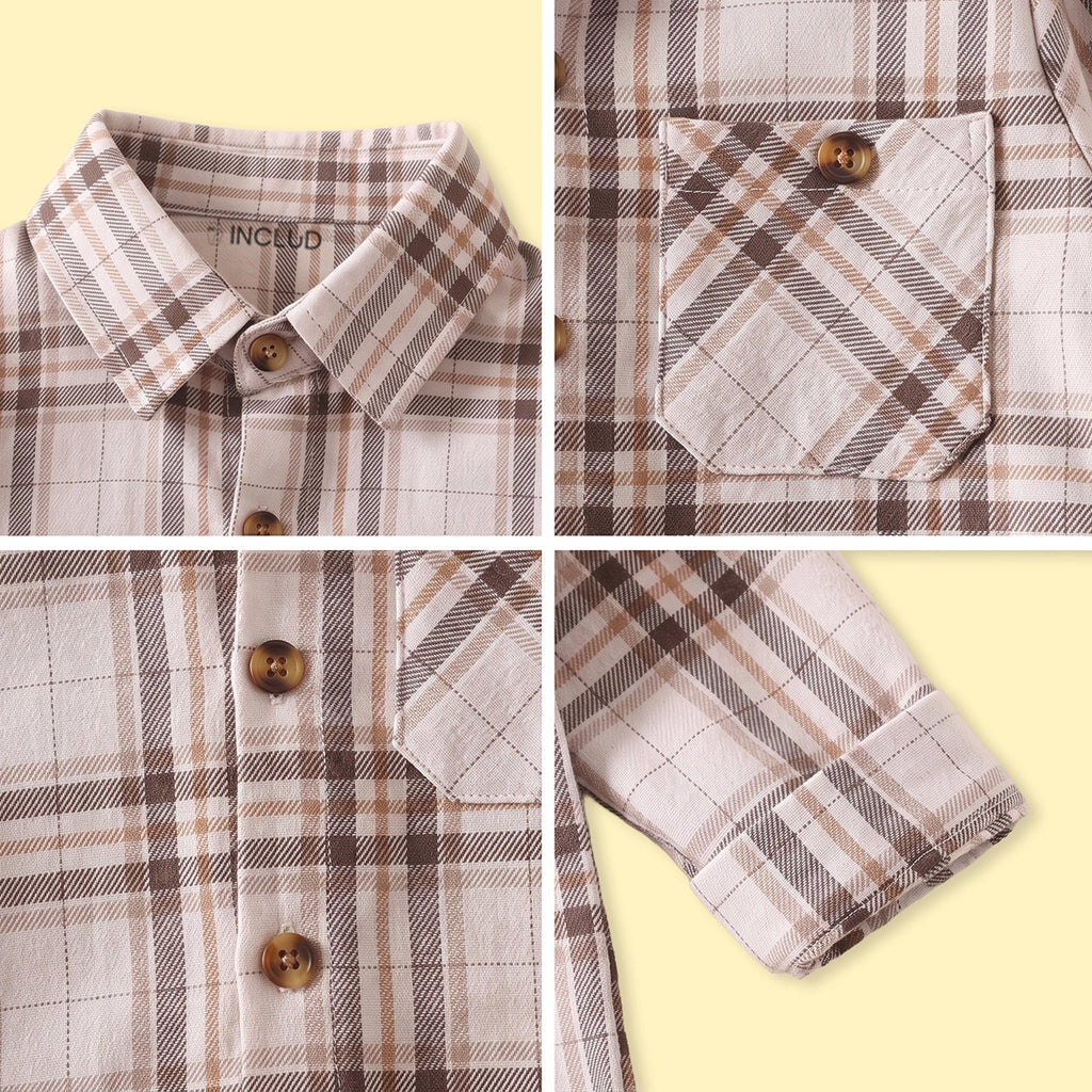 Boys Brown Checked Long Sleeve Shirt Shirts