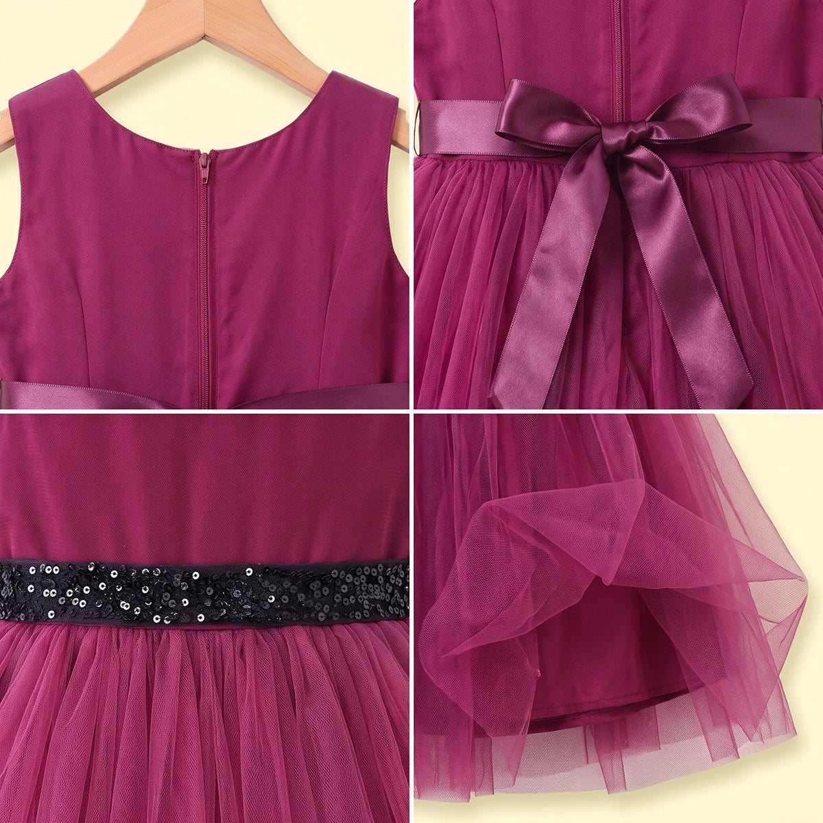 Girls Dark Pink Floral Applique Fit & Flare Party Dress Party Dresses