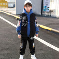 Boys Blue Graphics Printed hoodie With Sleeveless Jacket & Jogger Sets Sets Blue 5-6 Y