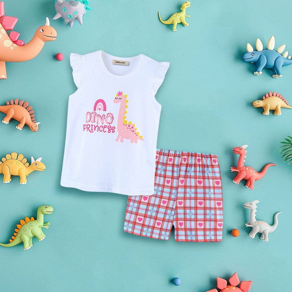 Girls Dinosaur Print T-Shirt With Shorts Set