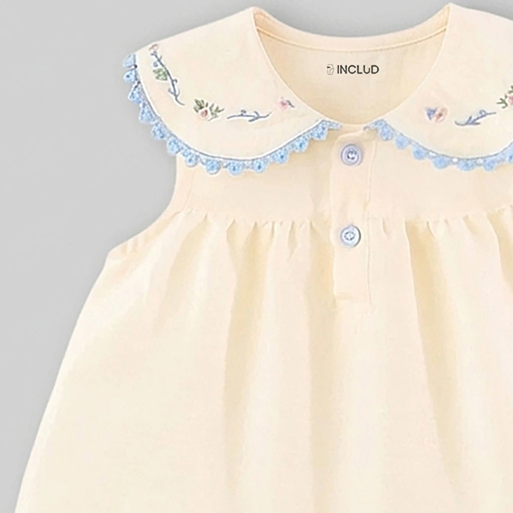 Girls Apricot Embroidered Peter Pan Collar A-Line Dress Casual Dresses