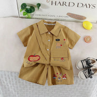 Boys Khaki Bear Graphic Shirt With Shorts Sets Sets Khaki 1-2 Y