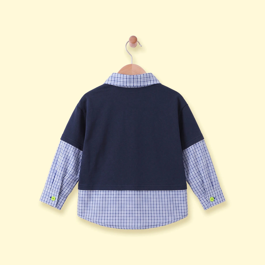 Boys Navy Blue Long Sleeve Embroidered T-Shirt Tshirts