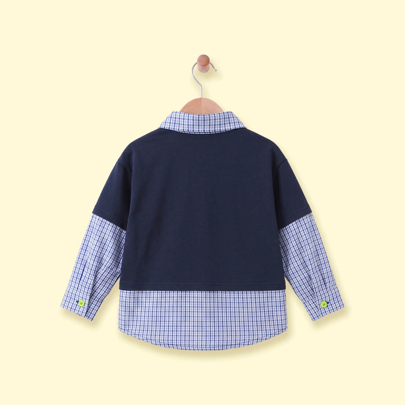 Boys Navy Blue Long Sleeve Embroidered T-Shirt Tshirts