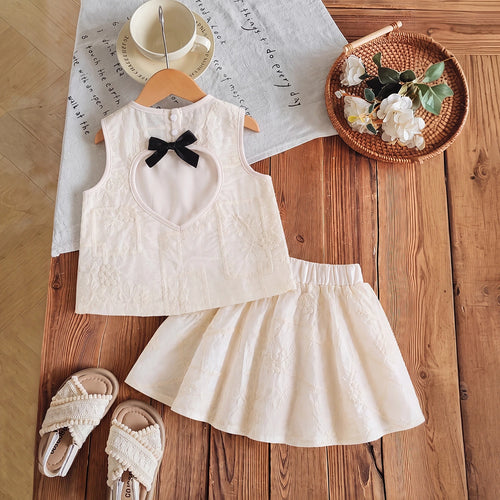 Girls Apricot Sleeveless Floral Embroidered Top With Skirt Sets 2 pc. Sets