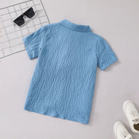 Boys Light Blue Textured Short Sleeves Shirt Shirts