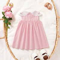 Girls Pink Floral Embroidered Sleeveless A-Line Dress Casual Dresses