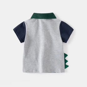 Boys Grey Dinosaur Themed Short Sleeves Polo T-Shirt Tshirts
