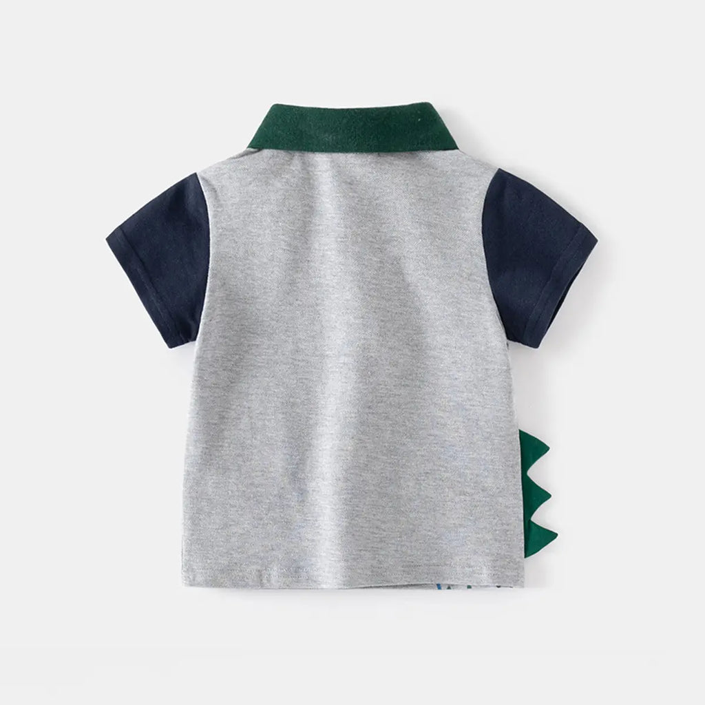 Boys Grey Dinosaur Themed Short Sleeves Polo T-Shirt Tshirts