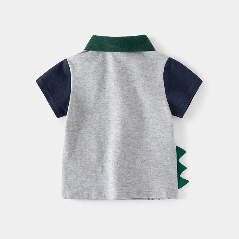 Boys Grey Dinosaur Themed Short Sleeves Polo T-Shirt Tshirts