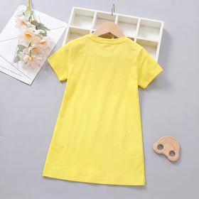 Girls Yellow Kitten Graphic Short Sleeve T-Shirt Dress Casual Dresses