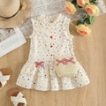 Girls Beige Polka Dot Print Drop-Waist Dress With Straw Sling Bag Casual Dresses Beige 1-2 Y