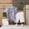 Boys Grey Tropical Print Short Sleeve Shirt With Elasticated Shorts Sets Sets Grey 1-2 Y