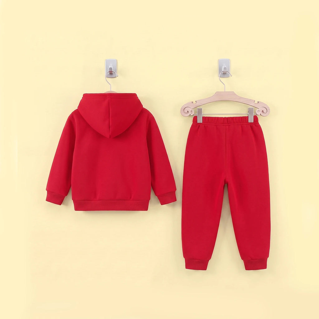 Boys Red Printed Hooded Sweatshirt with Joggers Set Sets