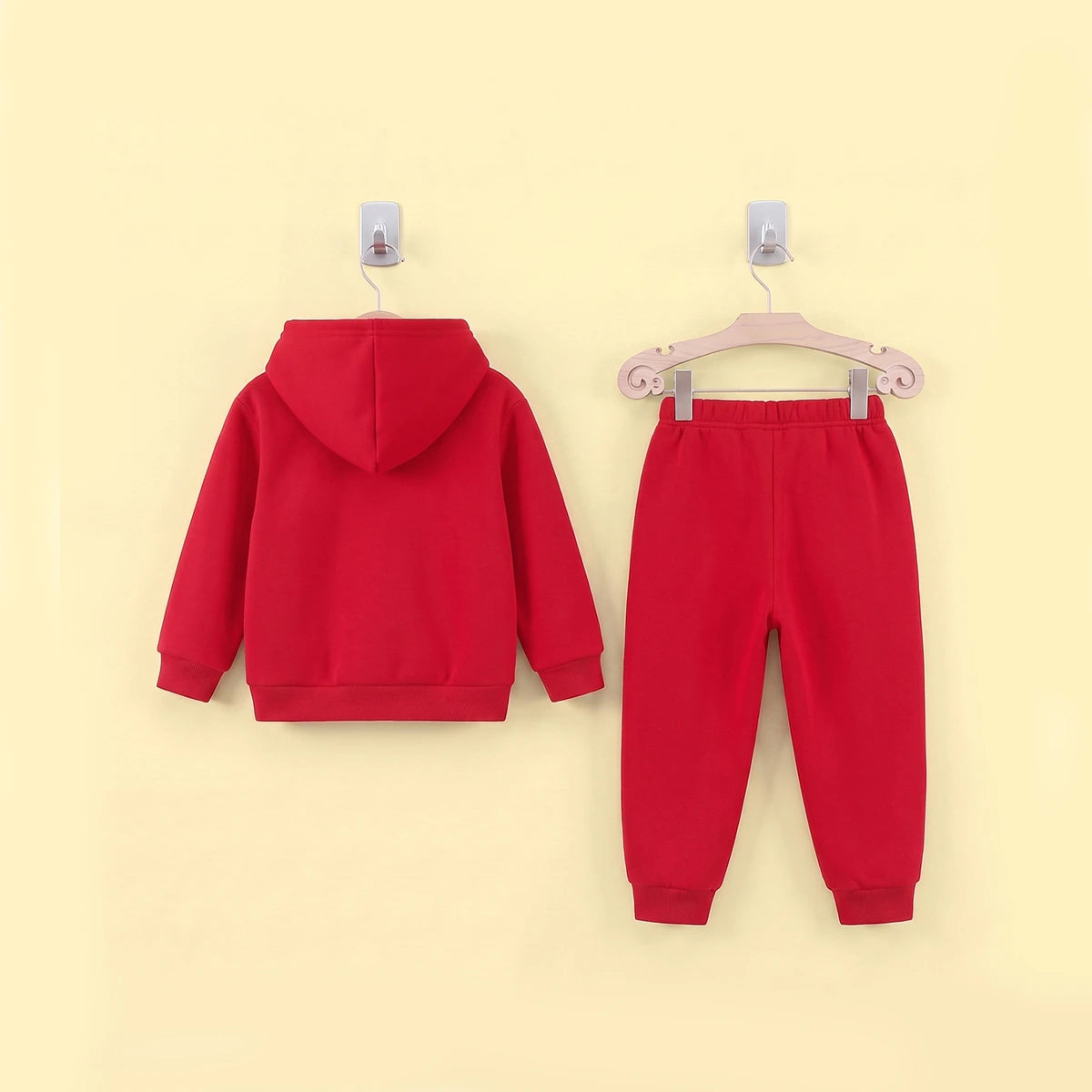 Boys Red Printed Hooded Sweatshirt with Joggers Set Sets