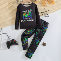 Boys Black Gaming Printed Glow in the Dark T-Shirt with Pajama Set 2 pc. Sets