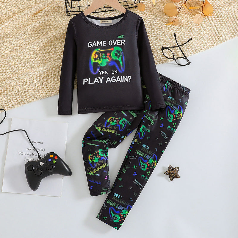 Boys Black Gaming Printed Glow in the Dark T-Shirt with Pajama Set 2 pc. Sets