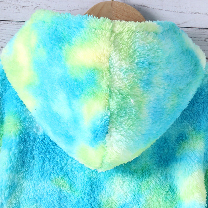 Girls Green Tie Dye Printed Hooded Neck Pullover Winter Sweatshirt Sweatshirts & Hoodies