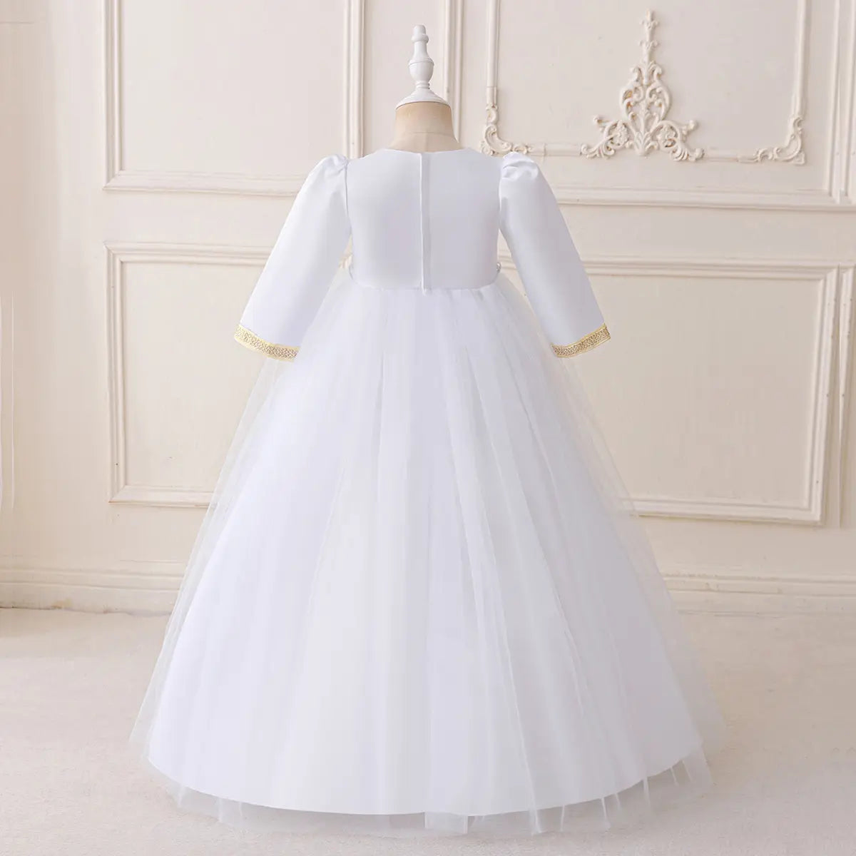 Girls White Embellished Fit & Flare Dress With Flower Appliques Casual Dresses