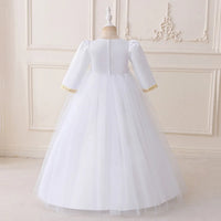 Girls White Embellished Fit & Flare Dress With Flower Appliques Casual Dresses
