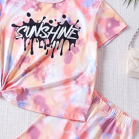 Girls Multicolor Tie & Dye Print Short Sleeve T-Shirt With Shorts Sets 2 pc. Sets