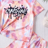 Girls Multicolor Tie & Dye Print Short Sleeve T-Shirt With Shorts Sets 2 pc. Sets