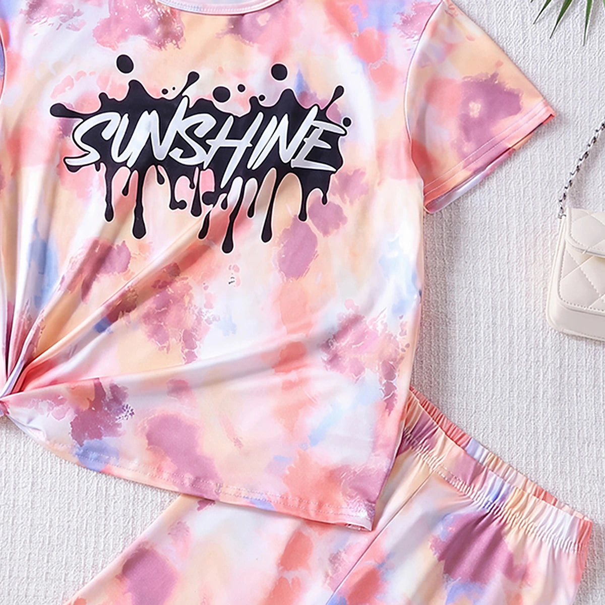 Girls Multicolor Tie & Dye Print Short Sleeve T-Shirt With Shorts Sets 2 pc. Sets