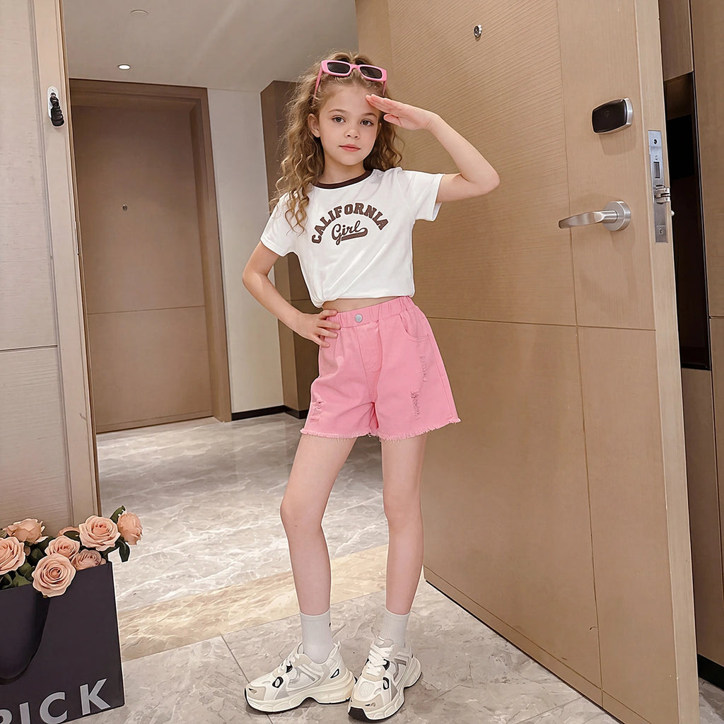 Girls Pink Distressed Relaxed Fit Denim Shorts Shorts Pink 5-6 Y