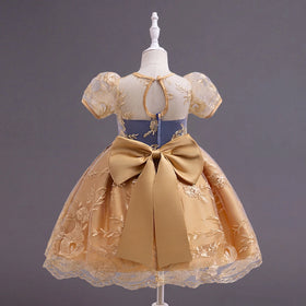 Girls Yellow Floral Embroidered Fit & Flare Party Wear Dress Party Dresses