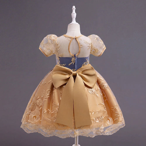 Girls Yellow Floral Embroidered Fit & Flare Party Wear Dress Party Dresses