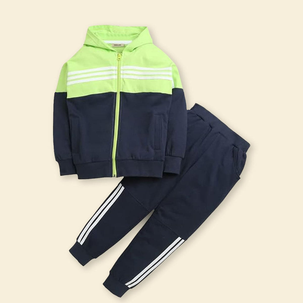 Boys Green Hooded Sweat Shirt with Track Pant Set Sweatshirts & Hoodies Green 3-4 Y