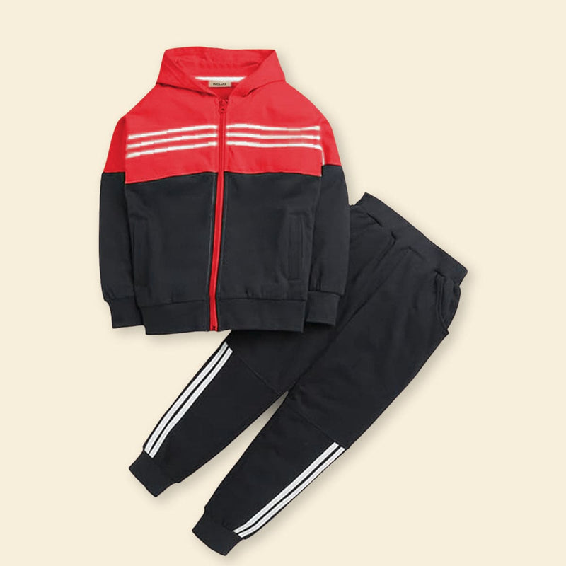 Boys Black Hooded Sweat Shirt with Track Pant Set Sweatshirts & Hoodies Black 3-4 Y