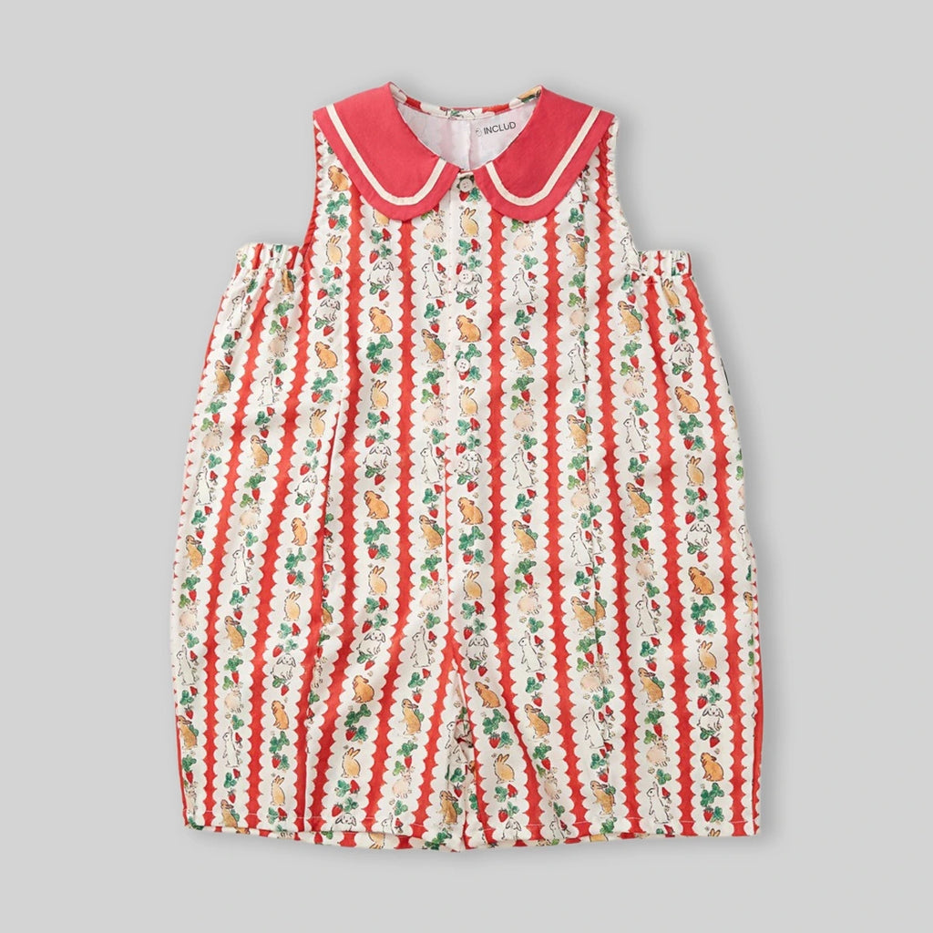 Girls Red Animal Printed Sleeveless Jumpsuit Jumpsuits