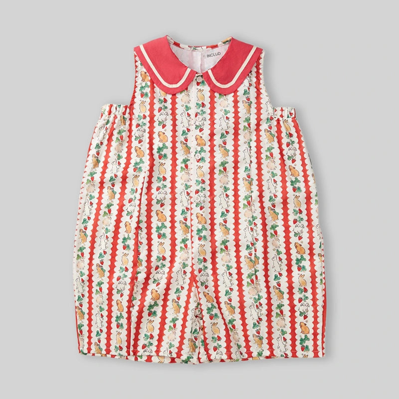 Girls Red Animal Printed Sleeveless Jumpsuit Jumpsuits