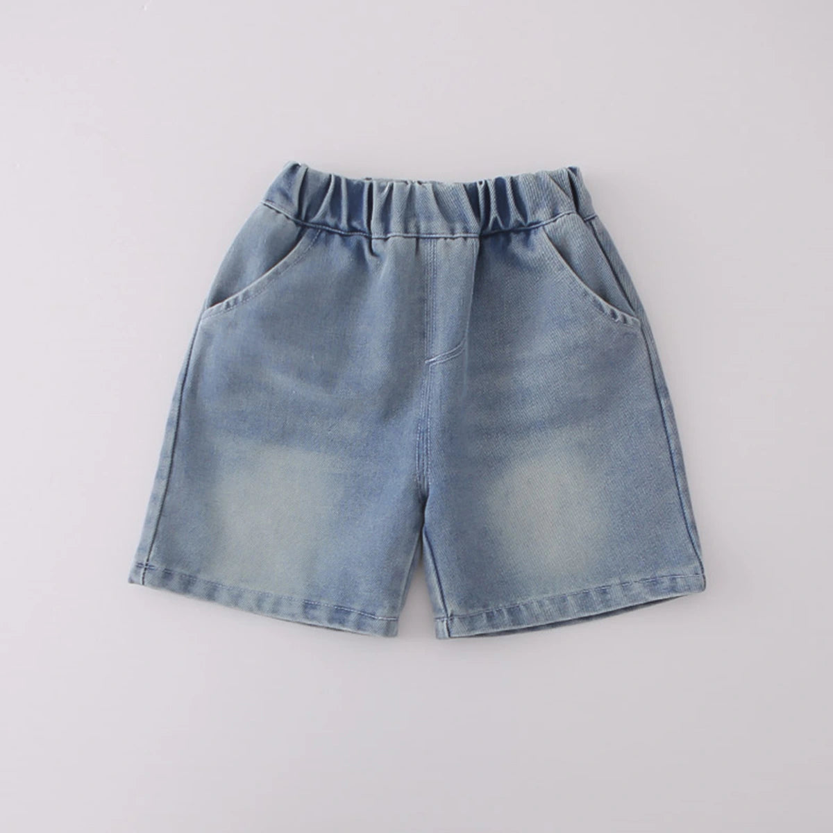 Boys White Graphics Short Sleeves T-Shirt With Denim Shorts Set Sets
