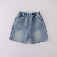 Boys White Graphics Short Sleeves T-Shirt With Denim Shorts Set Sets