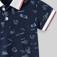 Boys Navy Blue Sports Graphics Casual Polo T-Shirt Tshirts