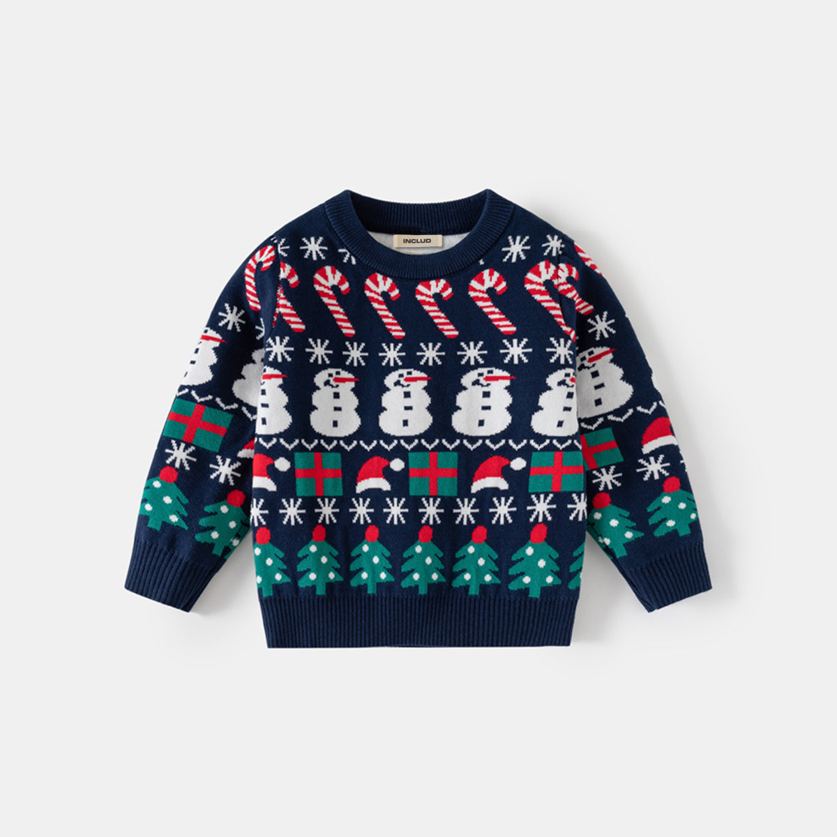 Boys Navy Blue Self-Design Christmas Sweater Sweaters & Cardigans
