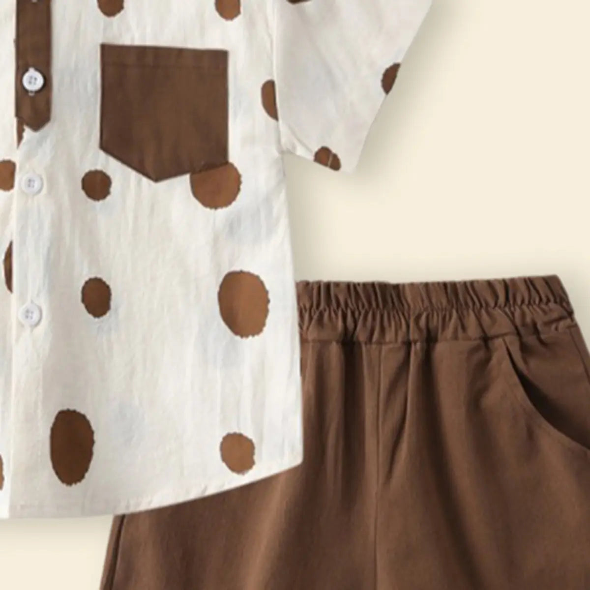 Boys Brown Polka Dot Print Short Sleeves Shirt With Shorts Set Sets