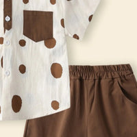 Boys Brown Polka Dot Print Short Sleeves Shirt With Shorts Set Sets